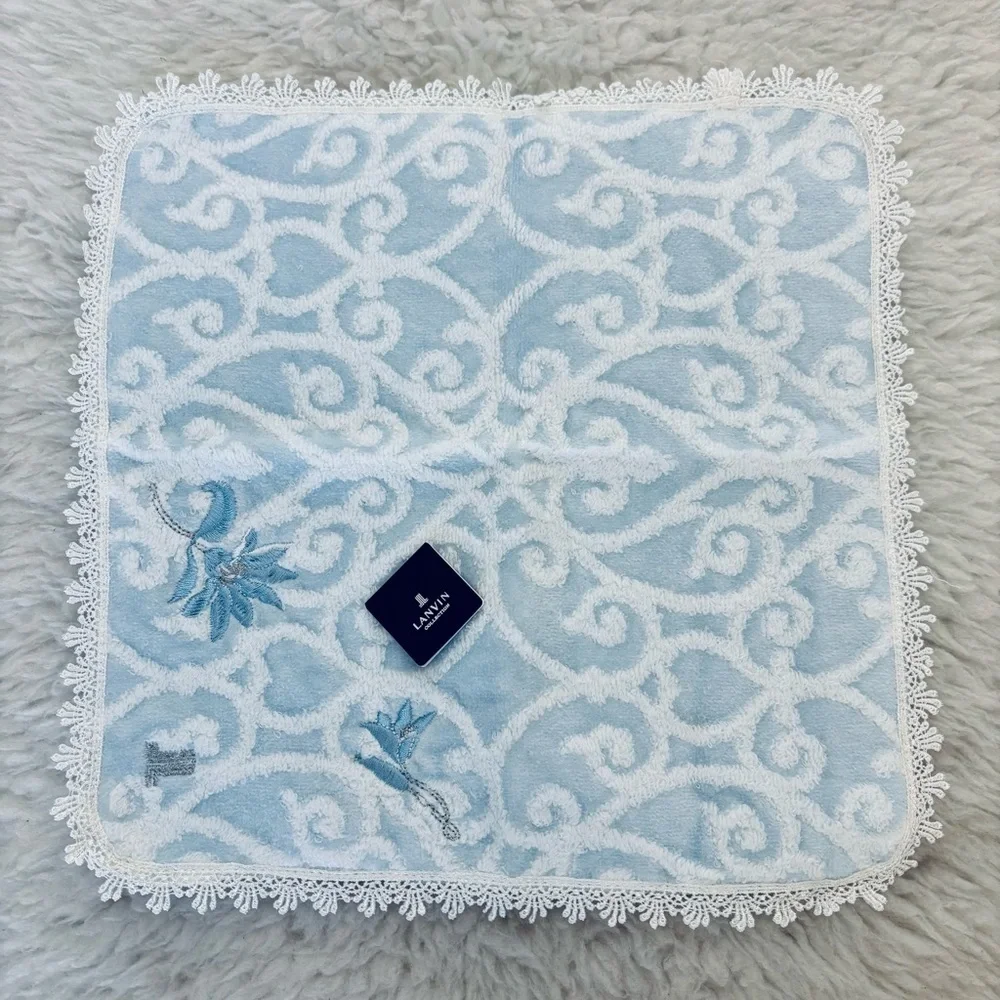 Lanvin Light Blue/White w/ Embroidered accent Hand Towel size 11.5”